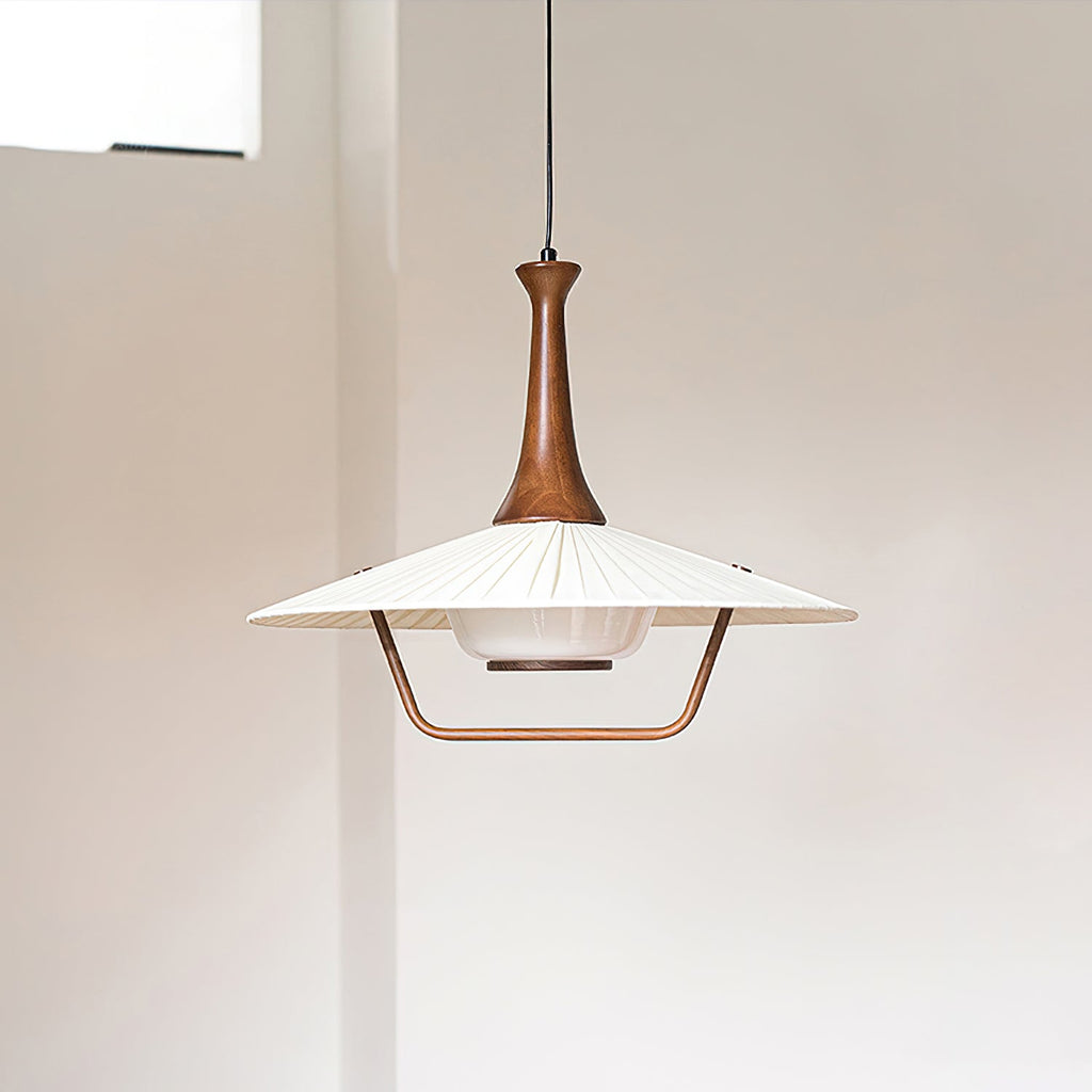 Vionne Mid-Century Wood and White Pendant Lamp