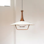 Vionne Mid-Century Wood and White Pendant Lamp