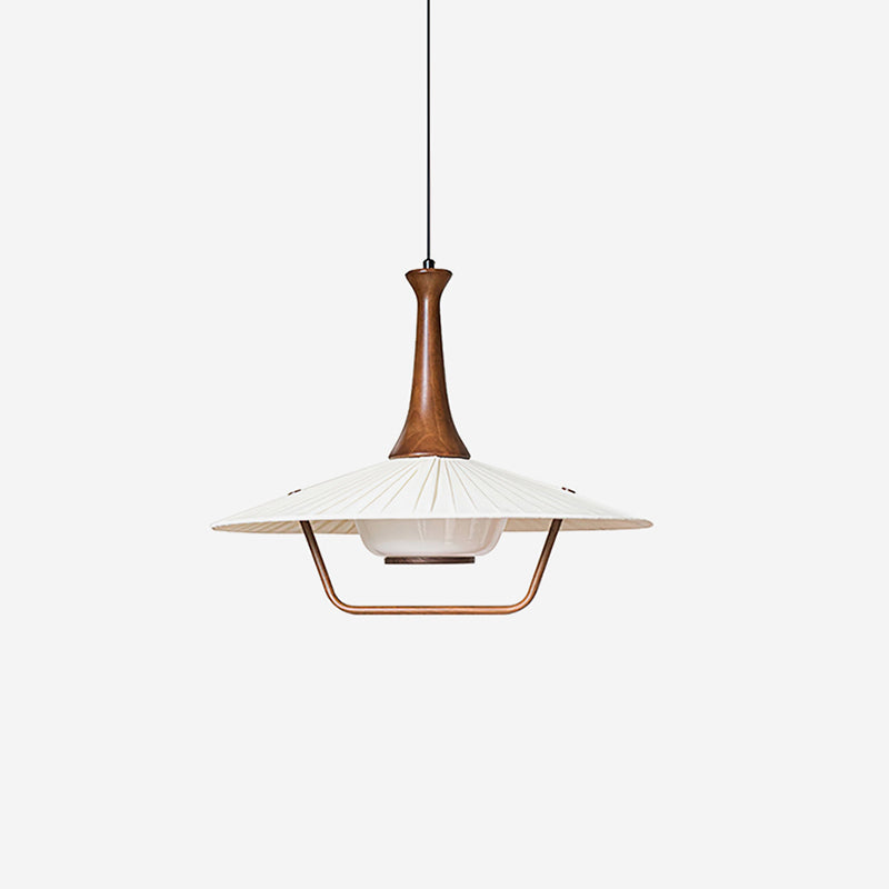 Vionne Mid-Century Wood and White Pendant Lamp