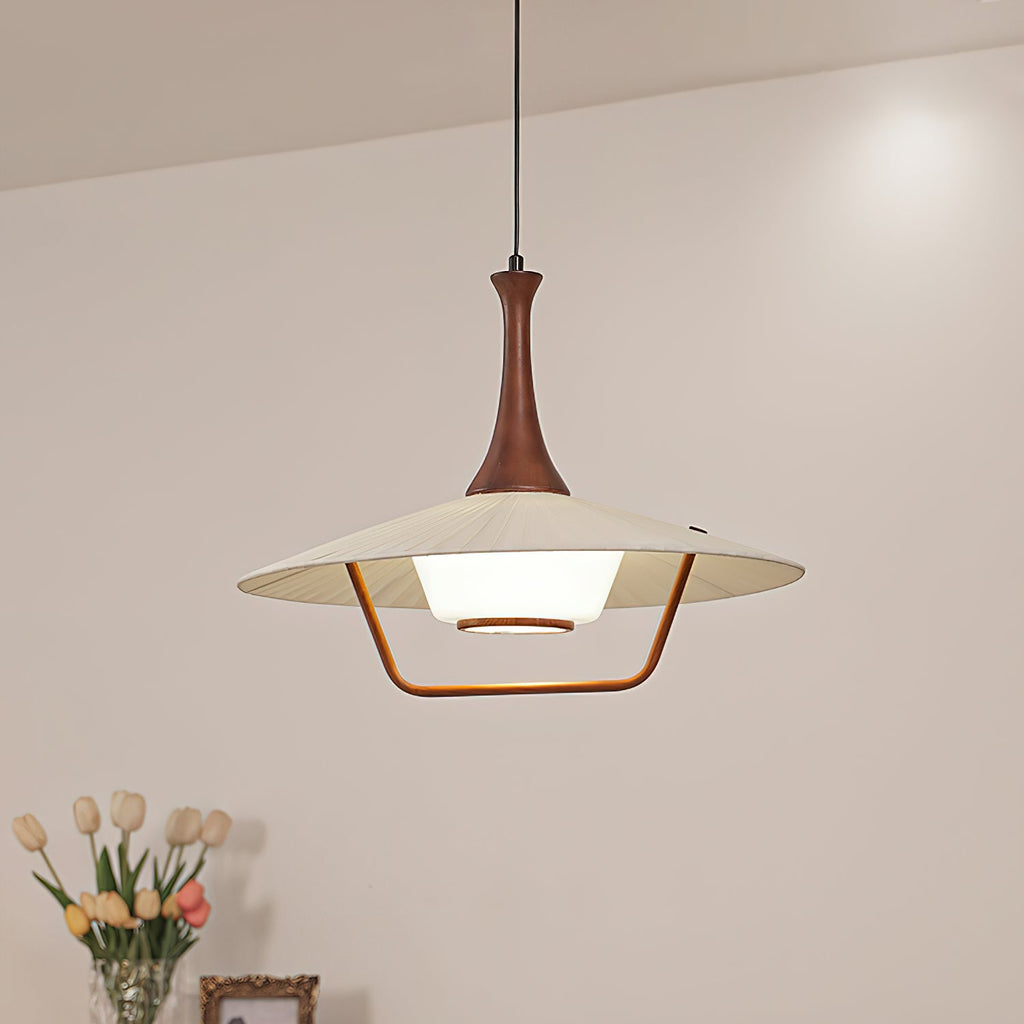 Vionne Mid-Century Wood and White Pendant Lamp