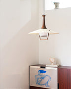 Vionne Mid-Century Wood and White Pendant Lamp