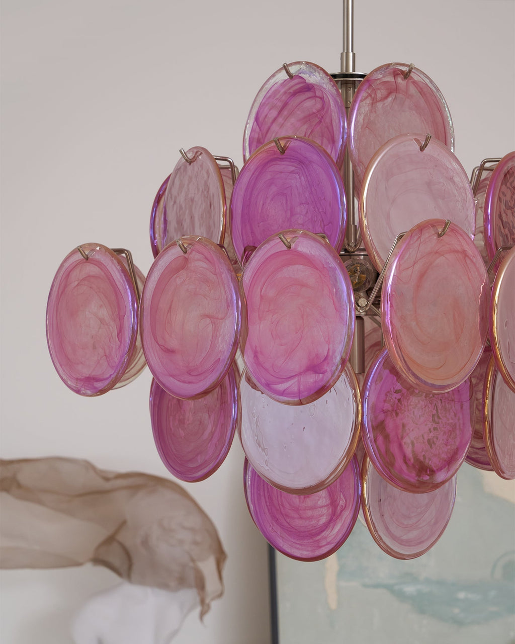 Aurora Chandelier Pink Glass Disc Layered Romantic