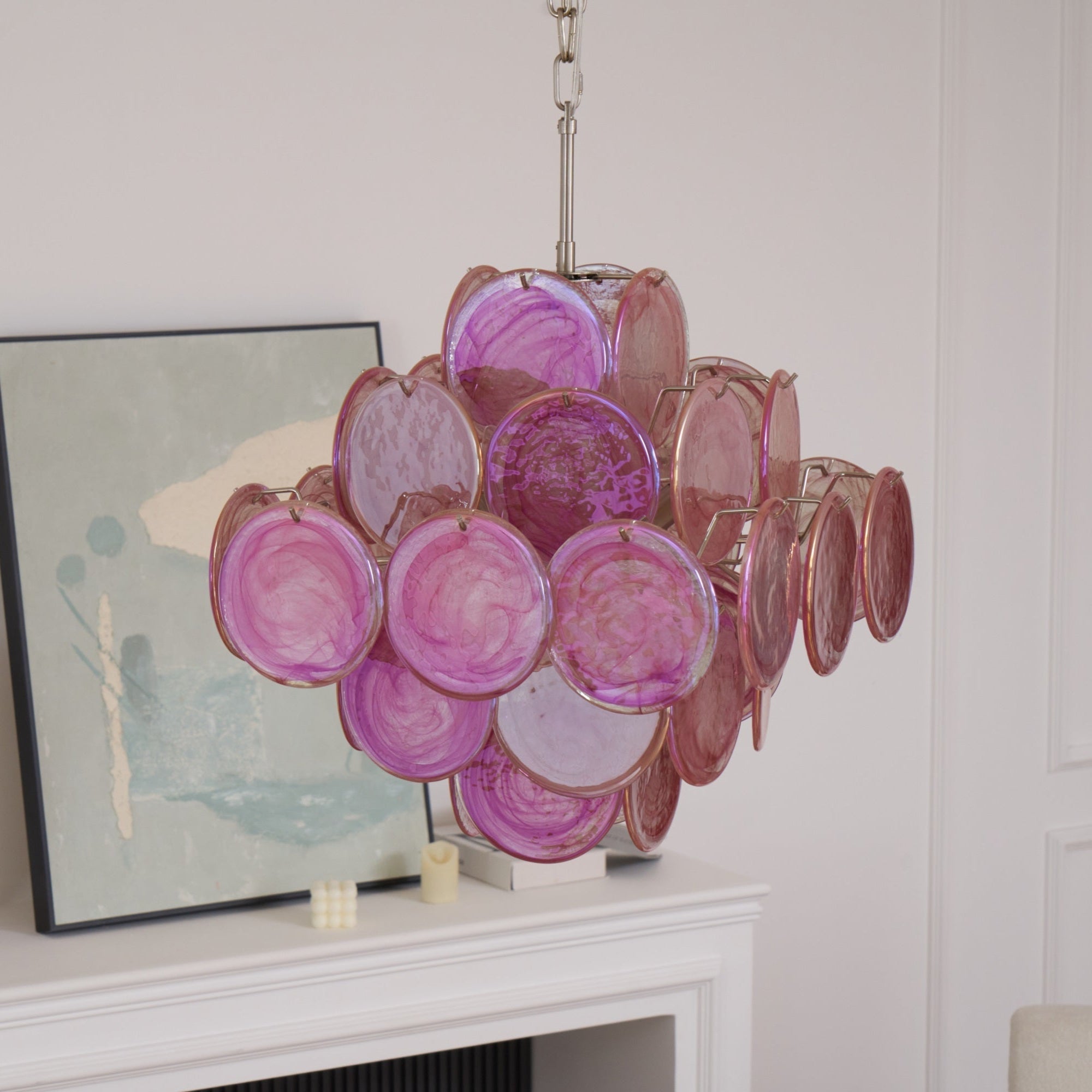 Aurora Chandelier Pink Glass Disc Layered Romantic