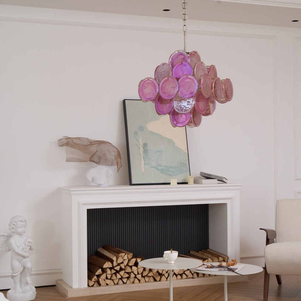 Aurora Chandelier Pink Glass Disc Layered Romantic