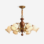 Chandelier Tulip Glass Shades Walnut Wood Frame Rustic