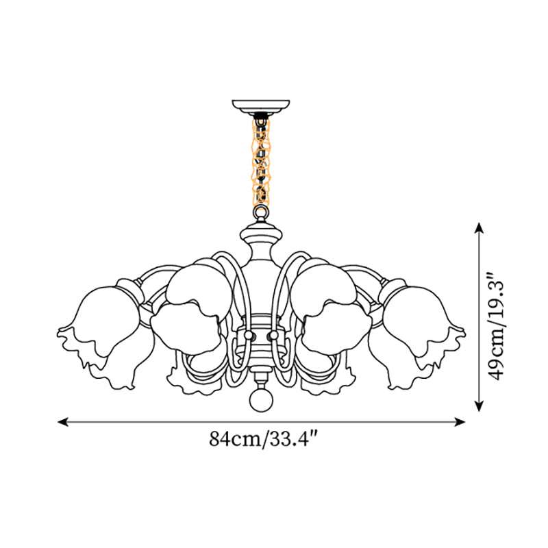 Chandelier Tulip Glass Shades Walnut Wood Frame Rustic