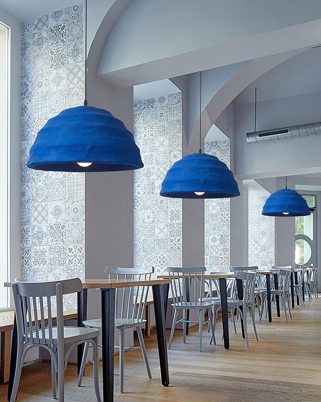 Pendant Lamp Polystyrene Dome Shade Blue Urban Industrial