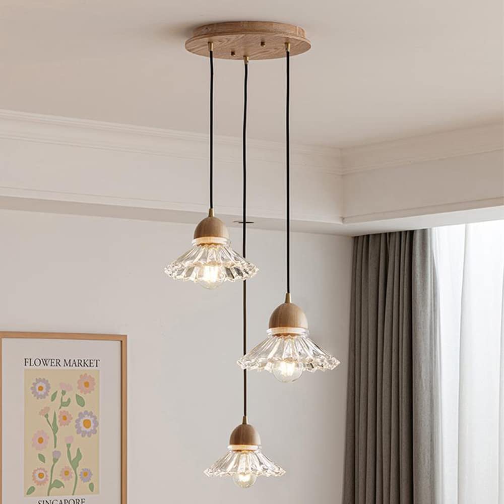 Valentina Retro Wood Pendant Light Glass Bedroom/Living Room/Dining Room