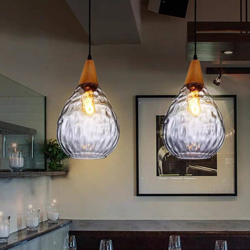 Avi Vintage Teardrop Pendant Light, Glass/Wood - Letslighting