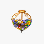 Tiffany Vintage Acrylic Flush Mount Ceiling Light Multicolor Glass