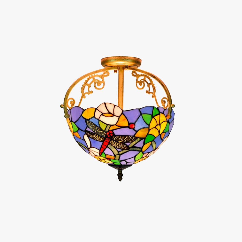 Tiffany Vintage Acrylic Flush Mount Ceiling Light Multicolor Glass