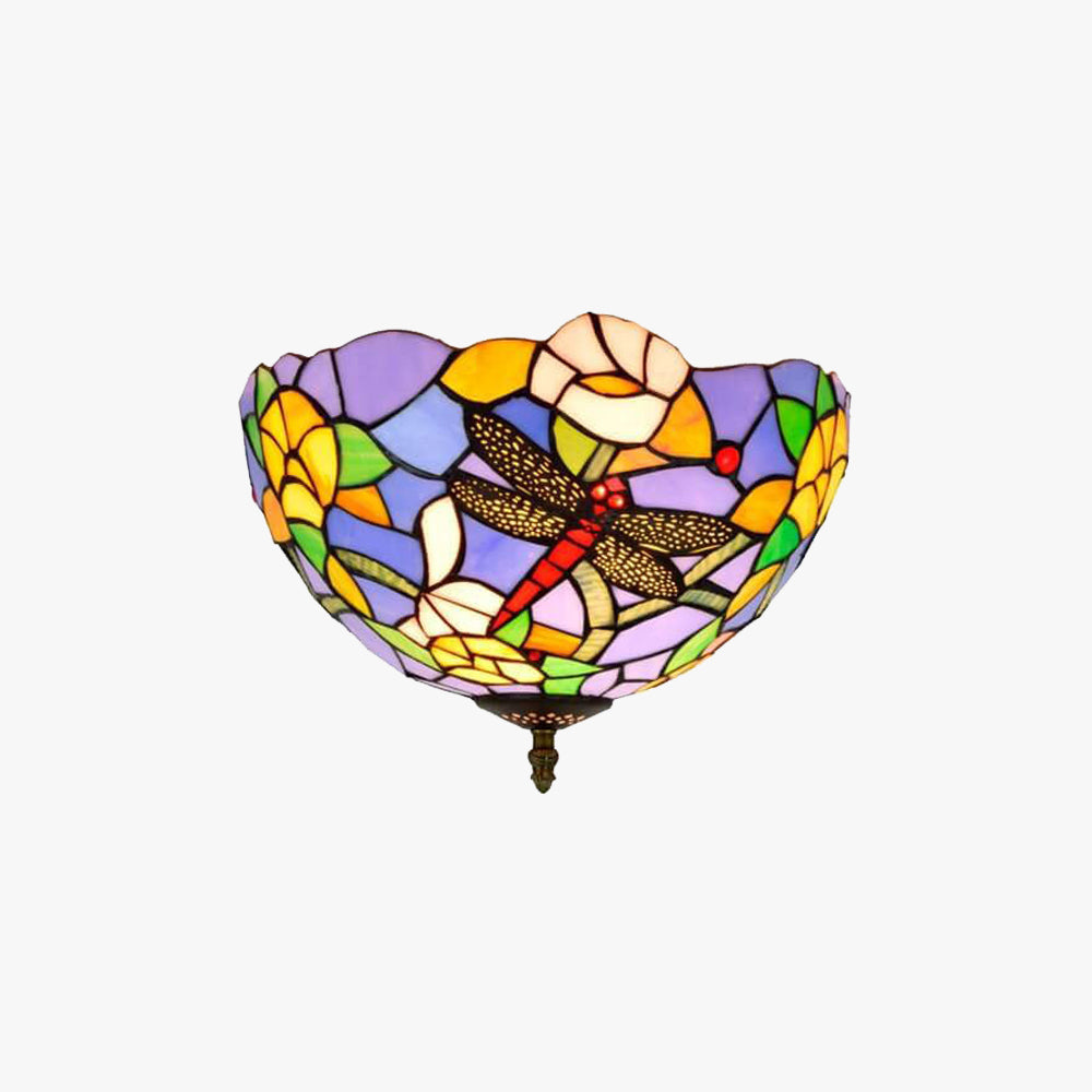 Tiffany Vintage Flush Mount Ceiling Light Multicolor Glass Bedroom