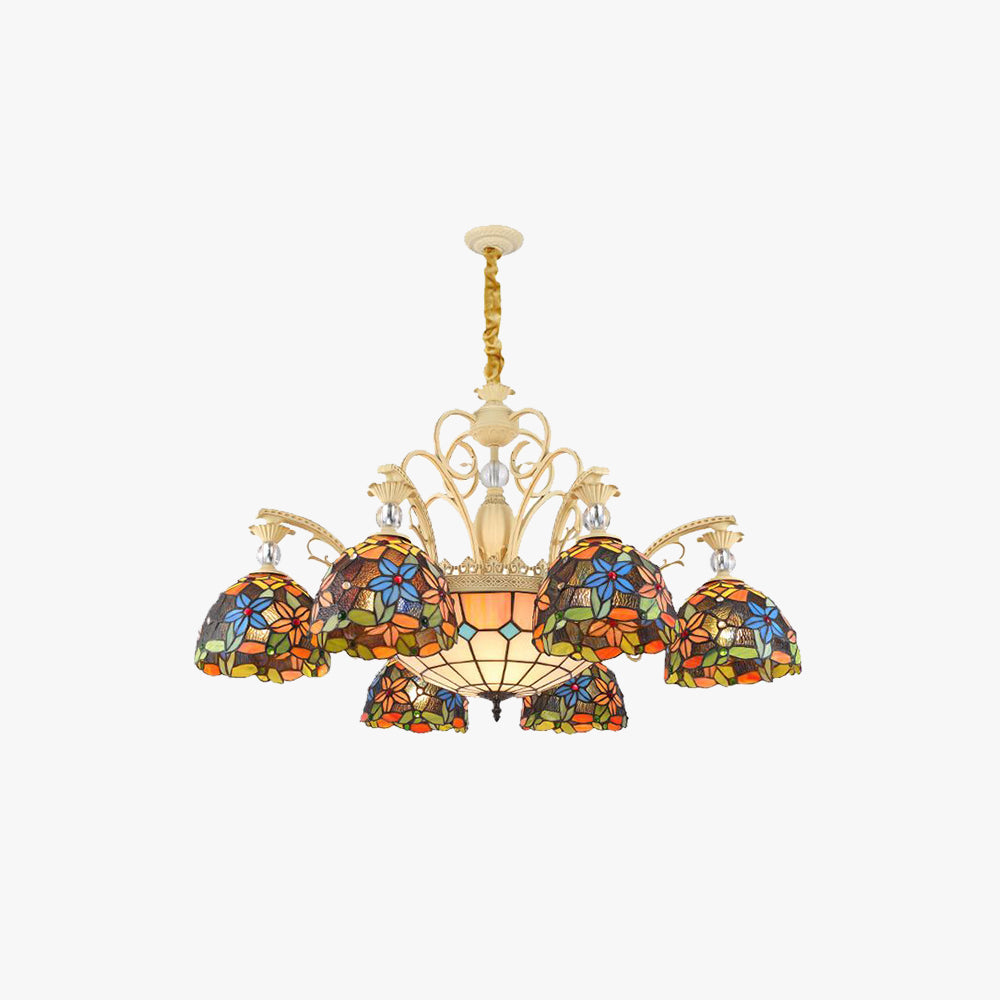 Tiffany Vintage Flower Chandelier, Multicolor Dining Room