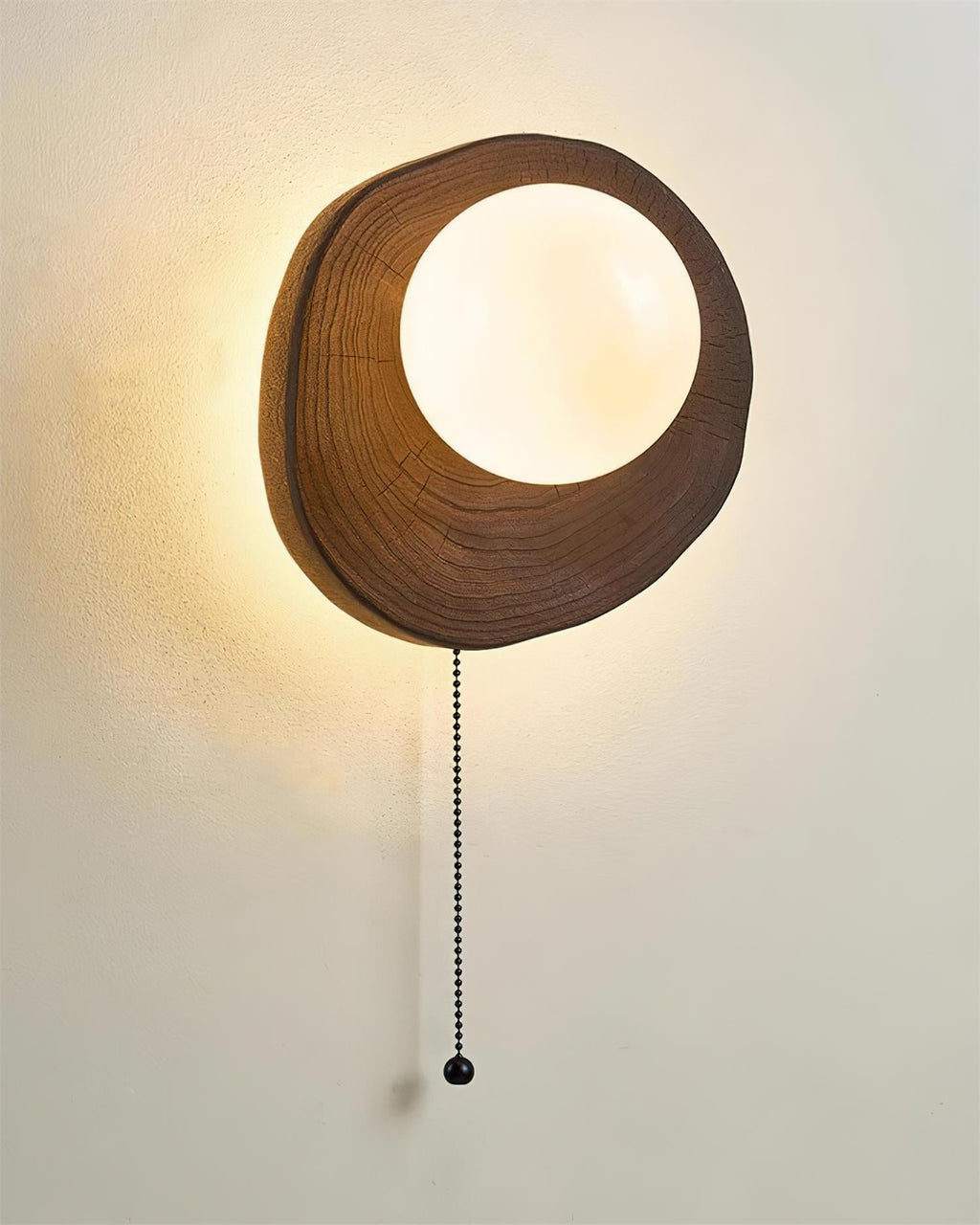 Bacia Wall Lamp Wood Sculpted Ring & Glass Sphere
