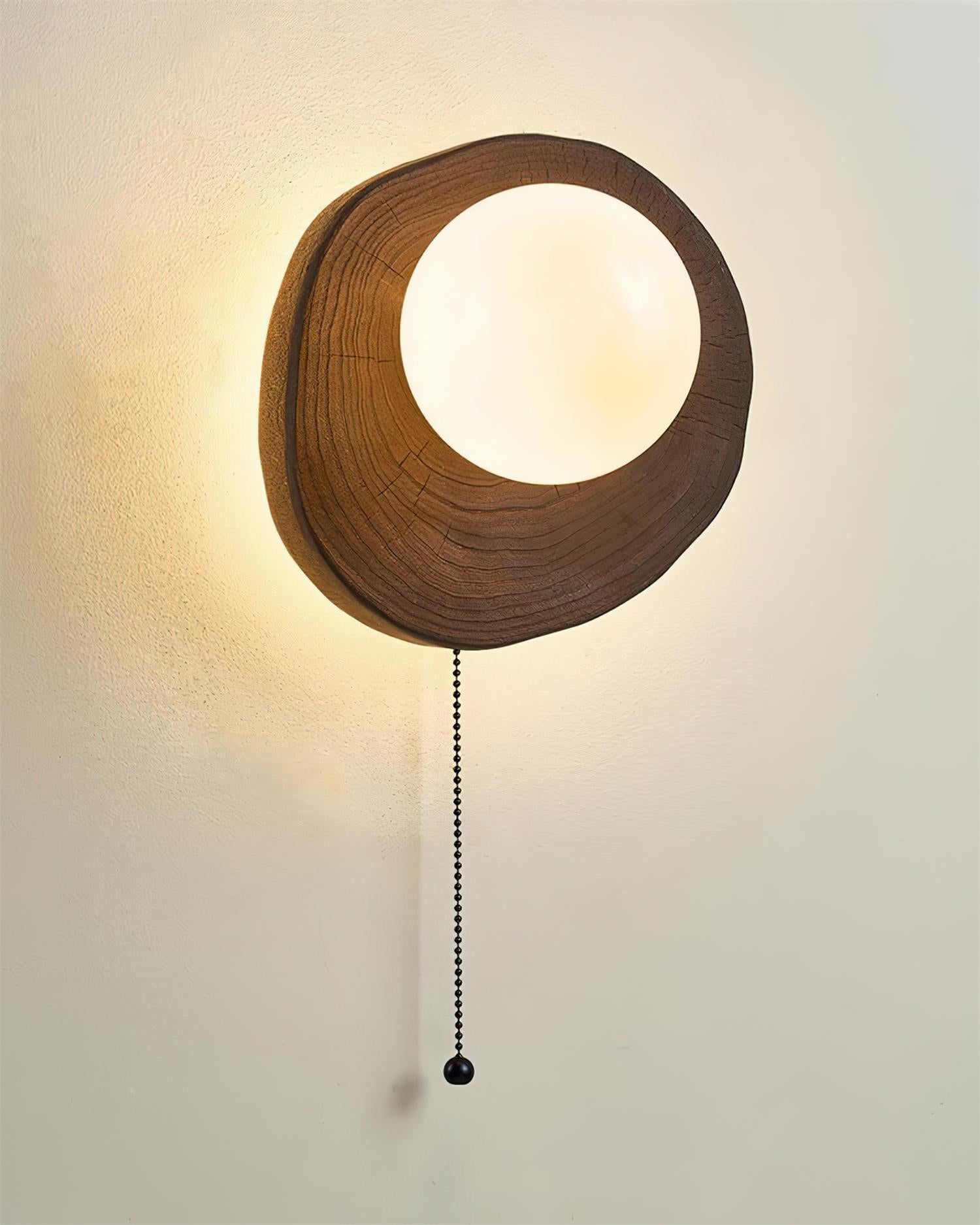 Bacia Wall Lamp Wood Sculpted Ring & Glass Sphere