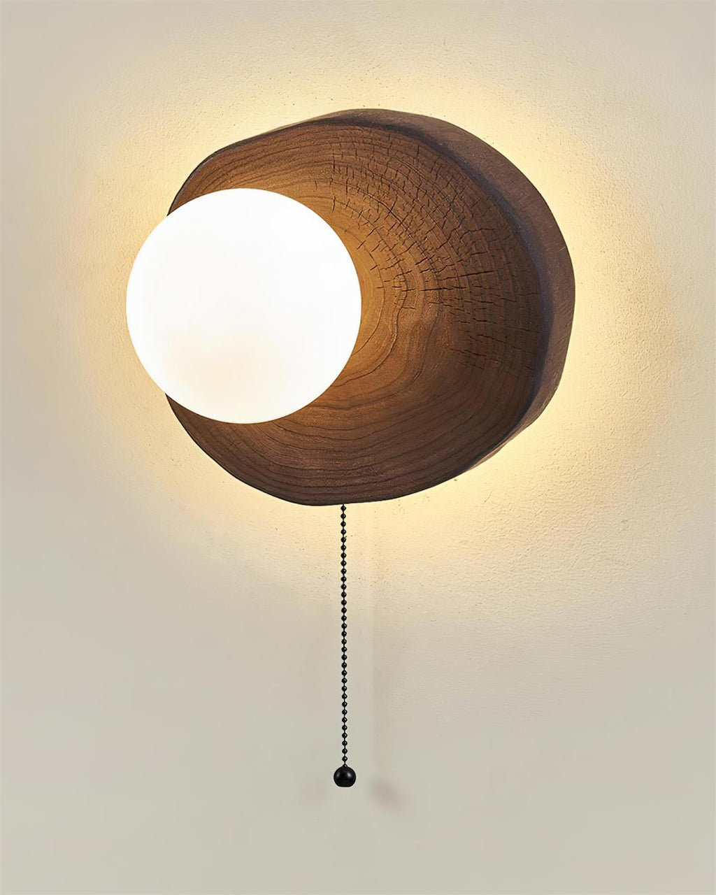 Bacia Wall Lamp Wood Sculpted Ring & Glass Sphere