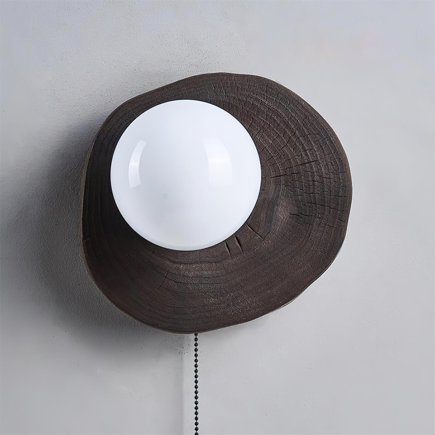 Bacia Wall Lamp Wood Sculpted Ring & Glass Sphere