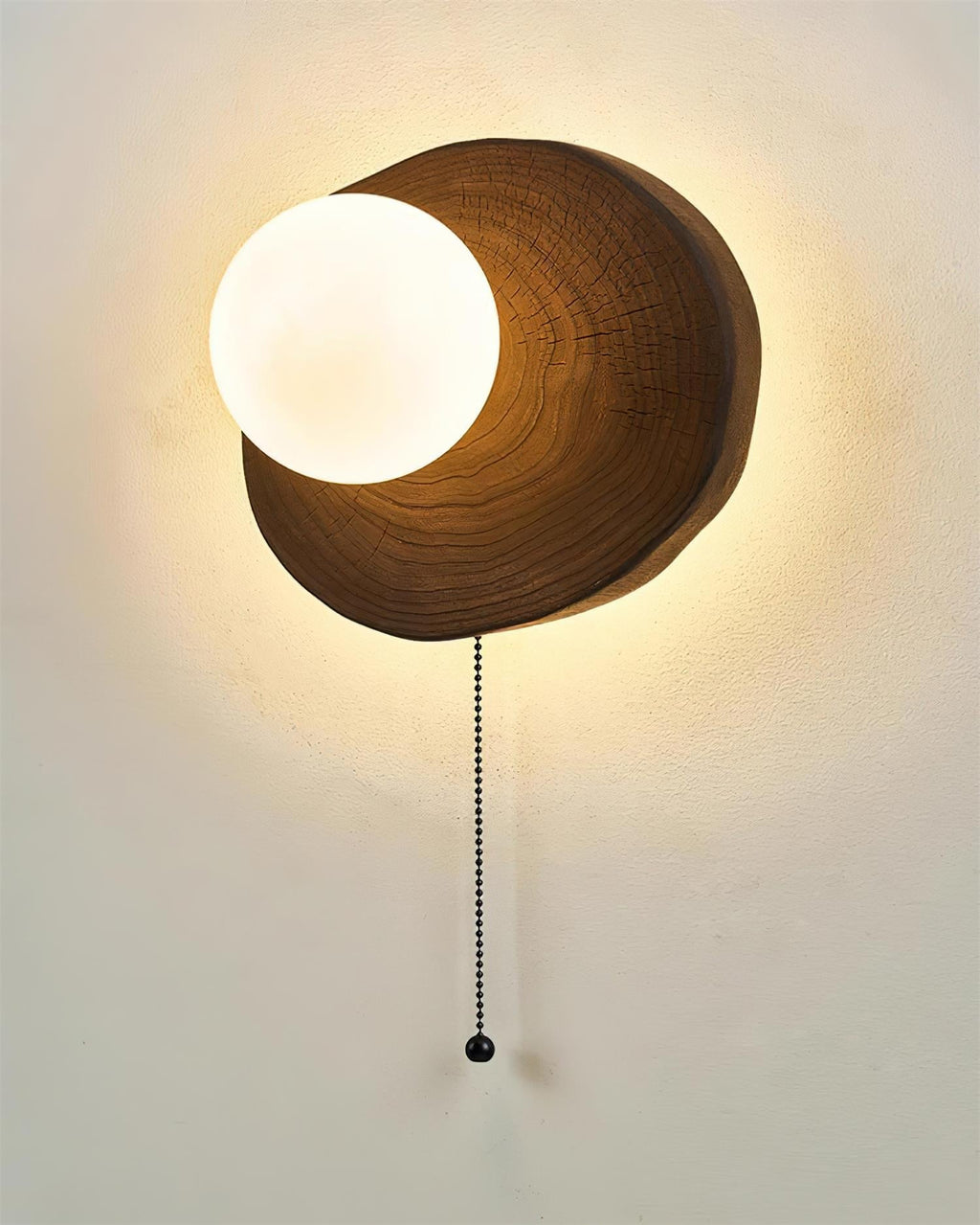 Bacia Wall Lamp Wood Sculpted Ring & Glass Sphere