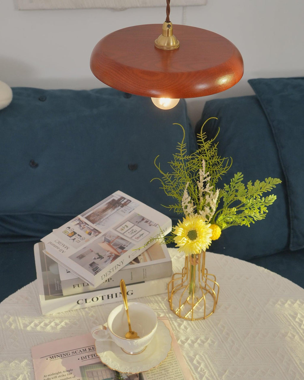 Balmain Pendant Lamp Wood Brass Minimalist