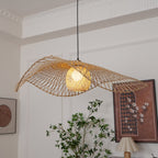 Pendant Lamp Bamboo Lotus Leaf Shape Open Weave Natural