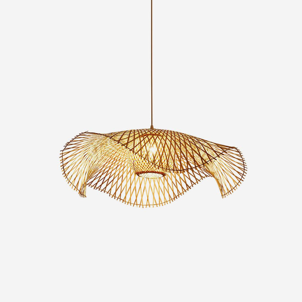 Pendant Lamp Bamboo Lotus Leaf Shape Open Weave Natural