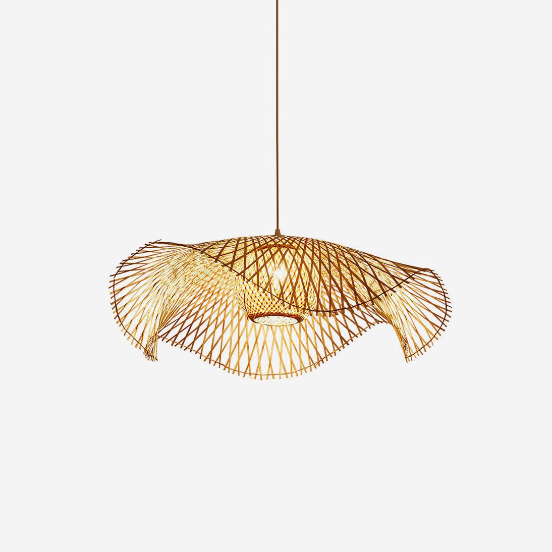 Pendant Lamp Bamboo Lotus Leaf Shape Open Weave Natural