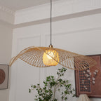 Pendant Lamp Bamboo Lotus Leaf Shape Open Weave Natural
