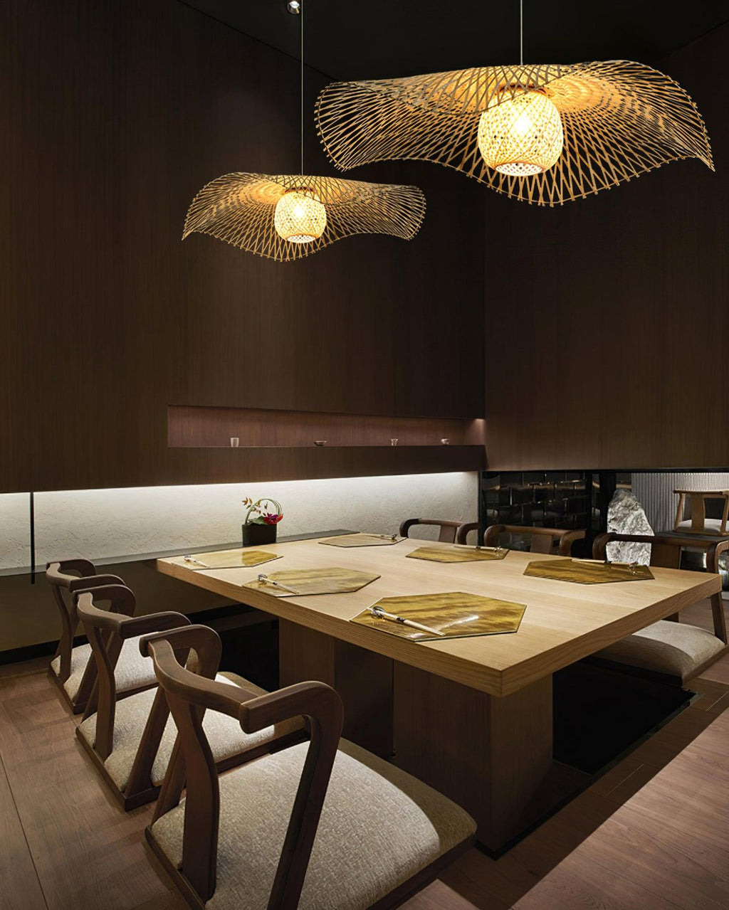 Pendant Lamp Bamboo Lotus Leaf Shape Open Weave Natural