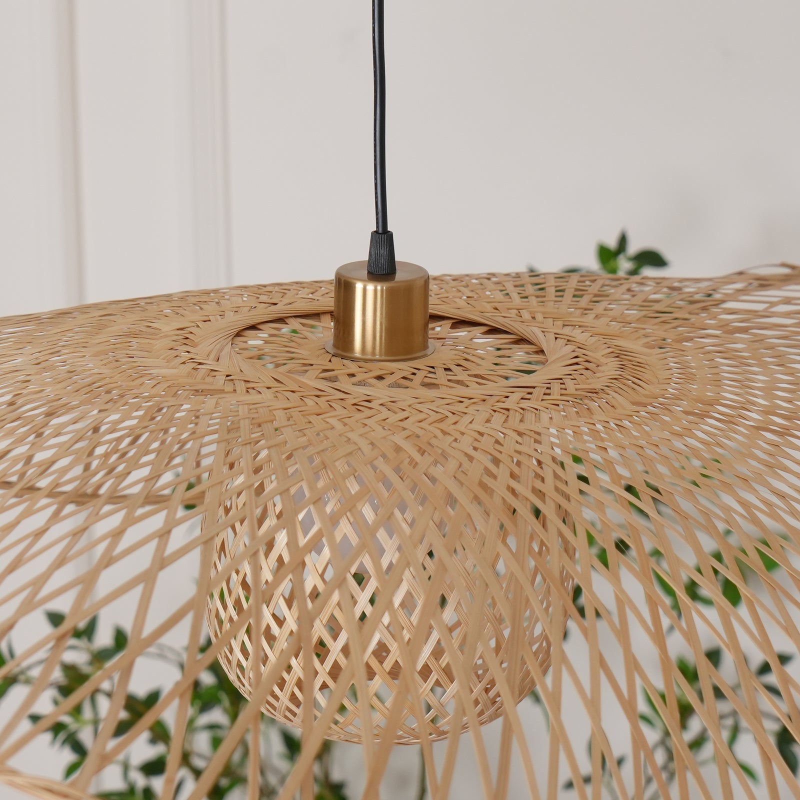 Pendant Lamp Bamboo Lotus Leaf Shape Open Weave Natural