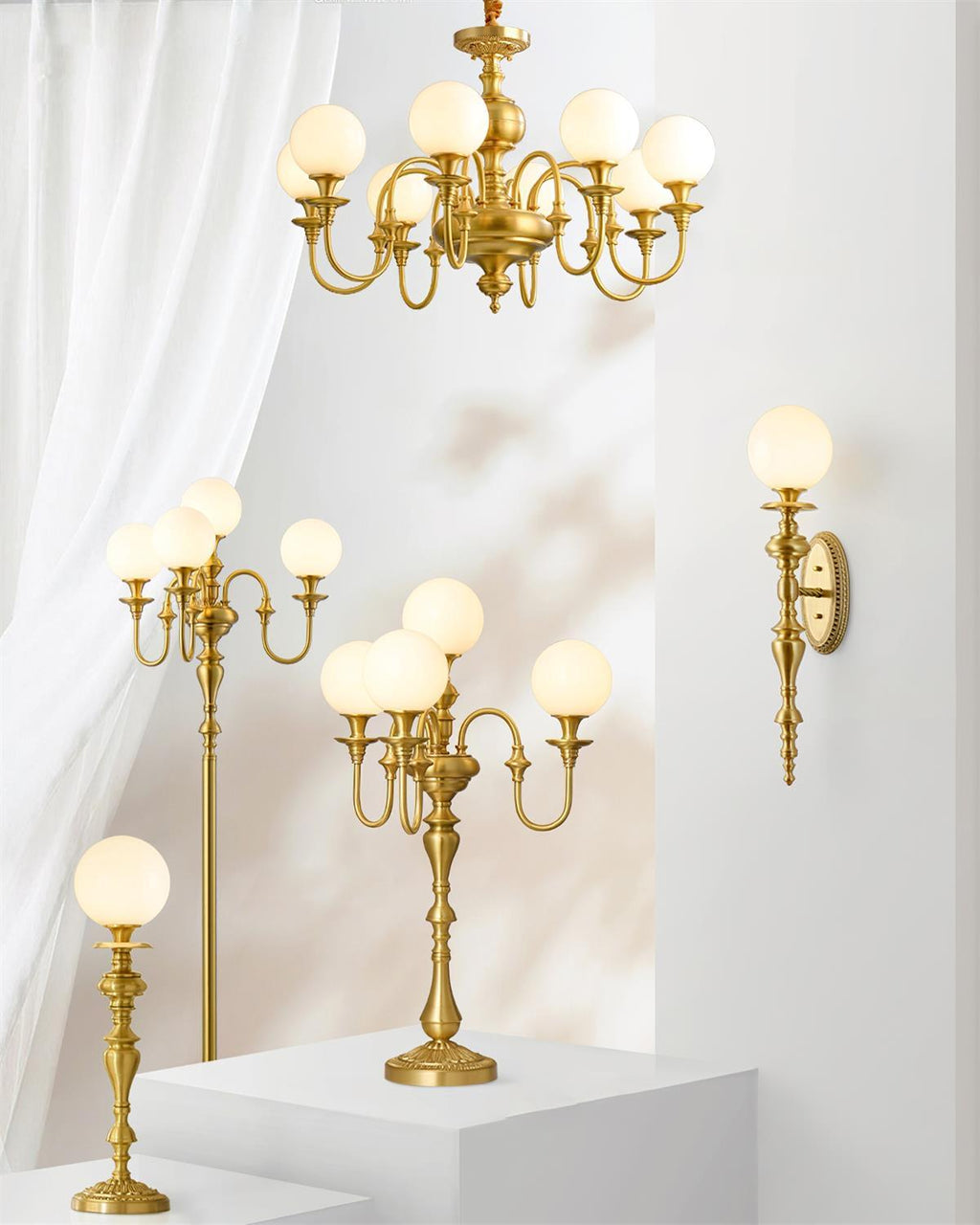 Beatty Chandelier Brass Globe Arms