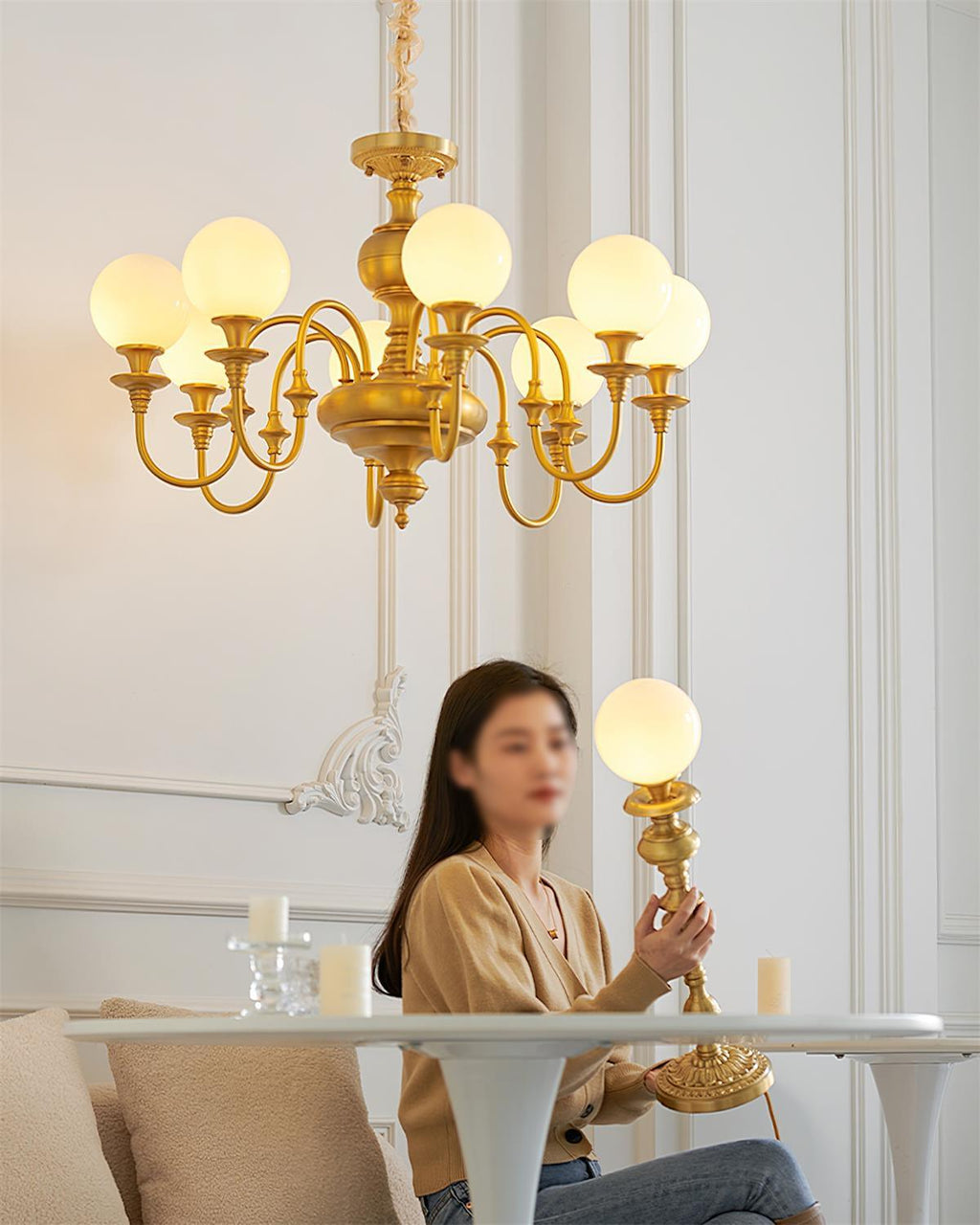 Beatty Chandelier Brass Globe Arms