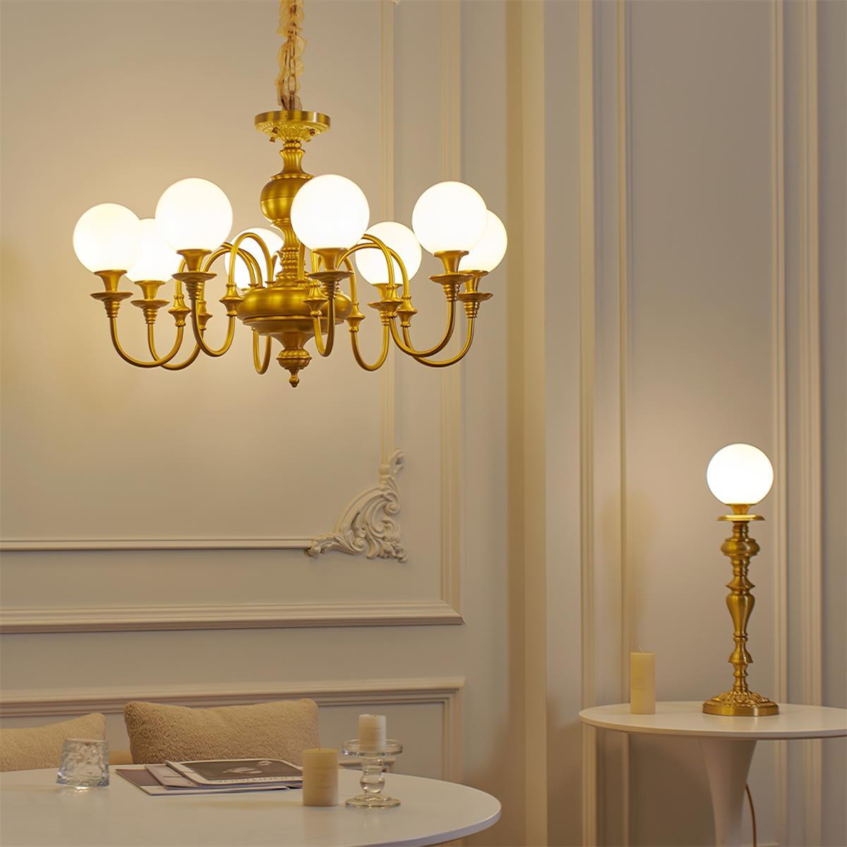 Beatty Chandelier Brass Globe Arms
