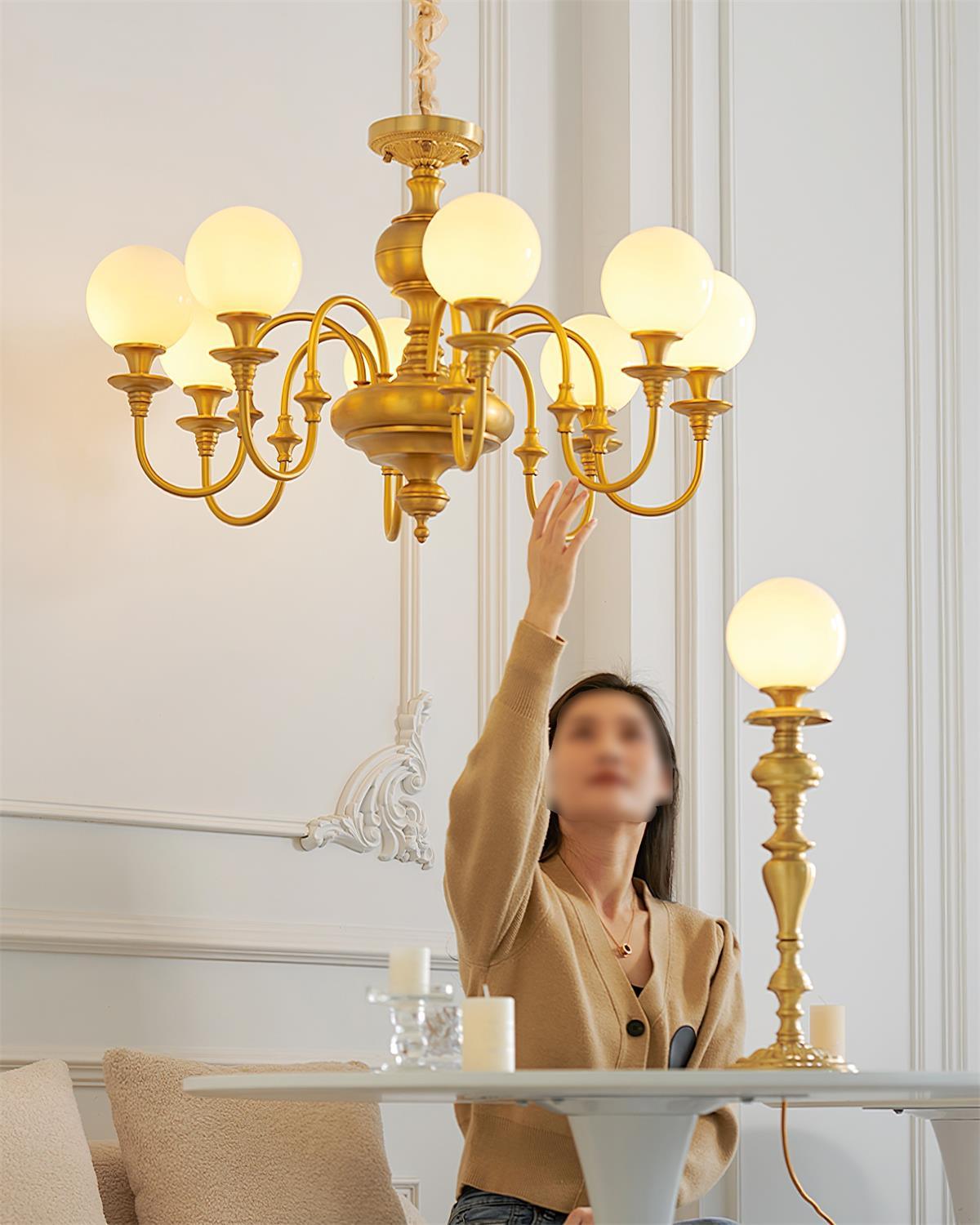 Beatty Chandelier Brass Globe Arms