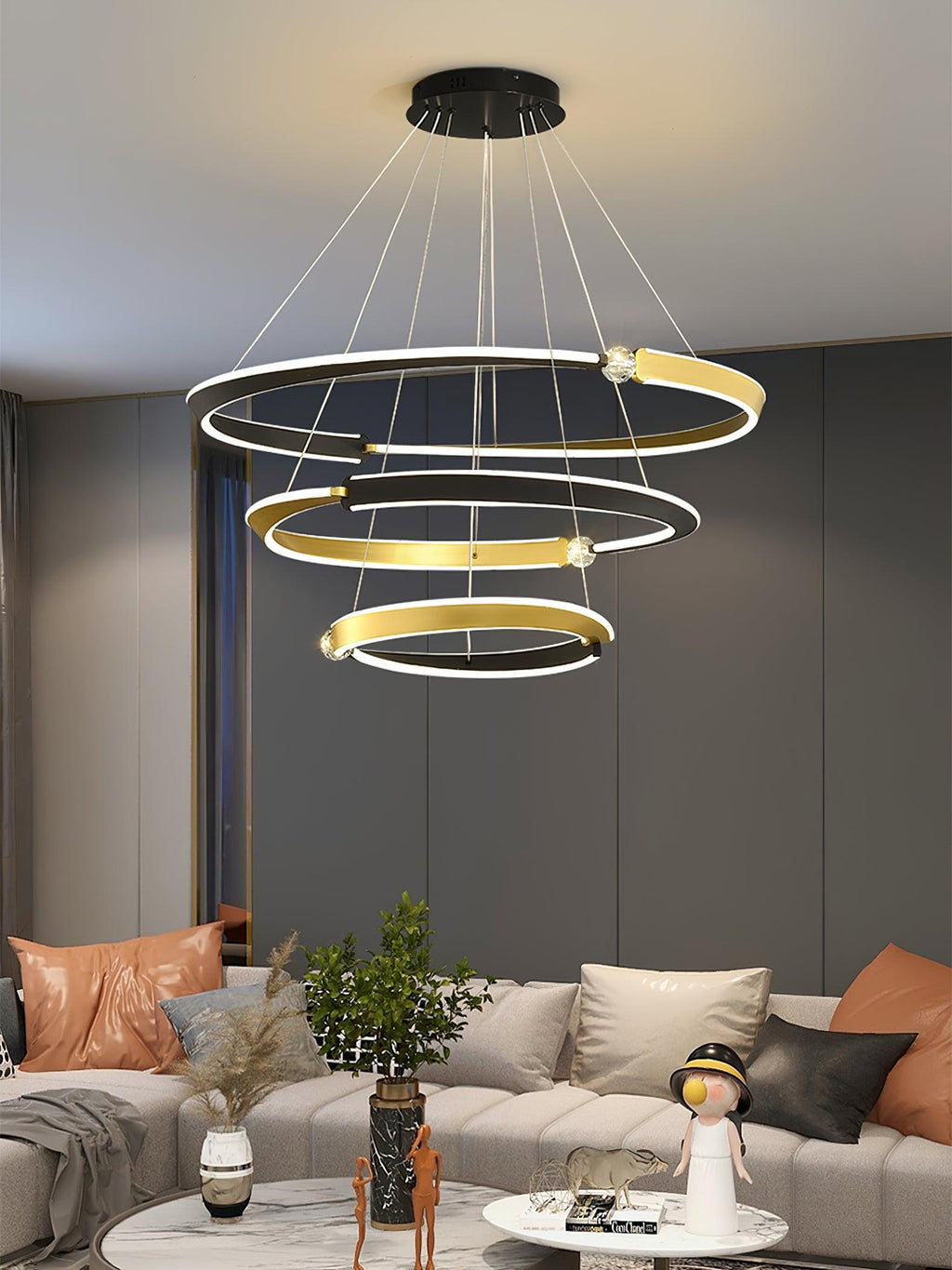 Lustra Chandelier Crystal Black Gold Dining LED