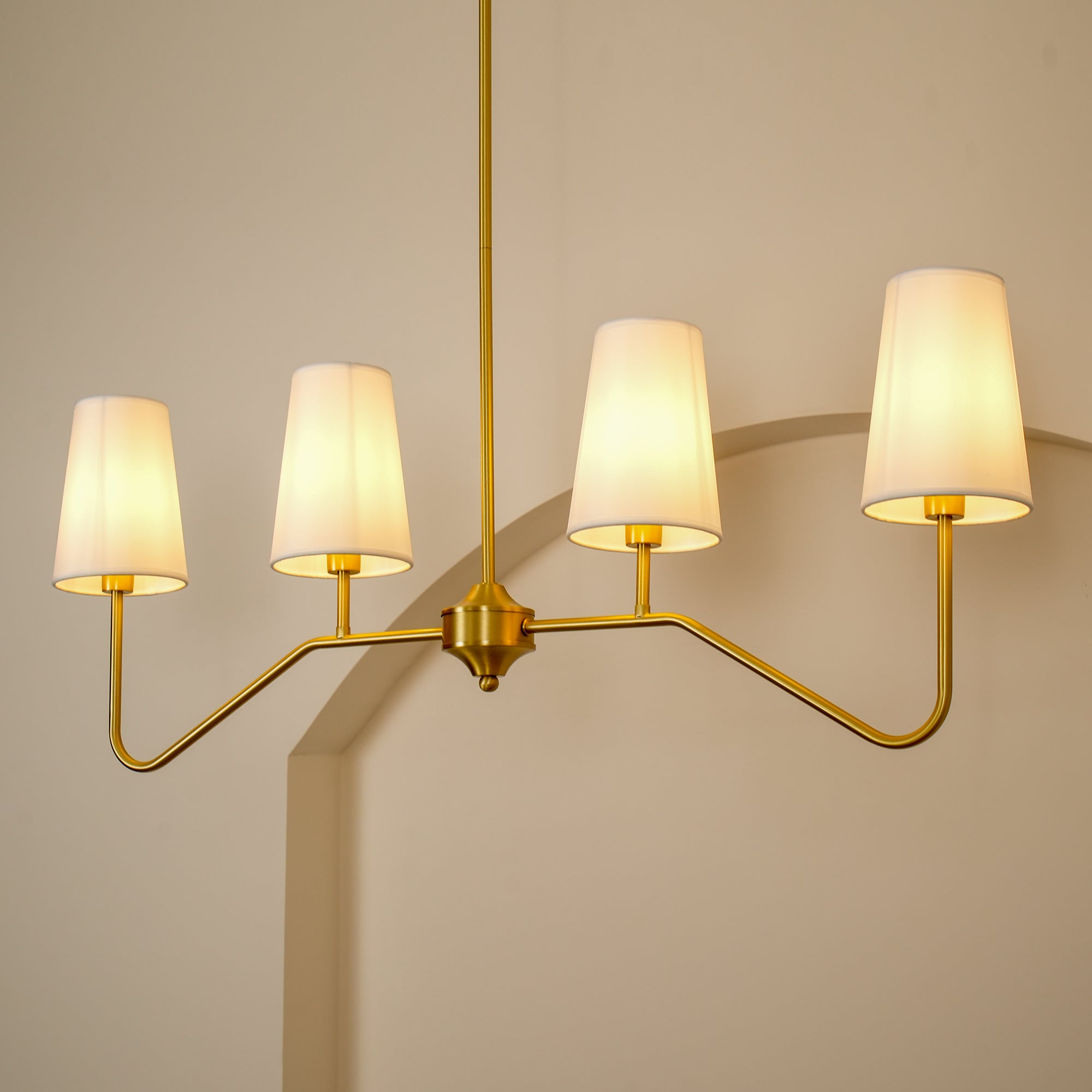 Lustra Chandelier Brass Curved Beige Linear