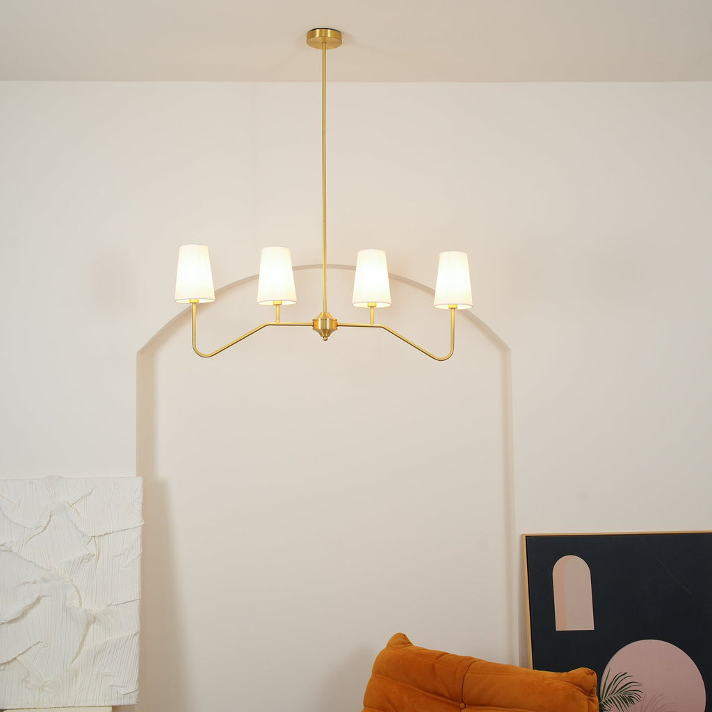 Lustra Chandelier Brass Curved Beige Linear