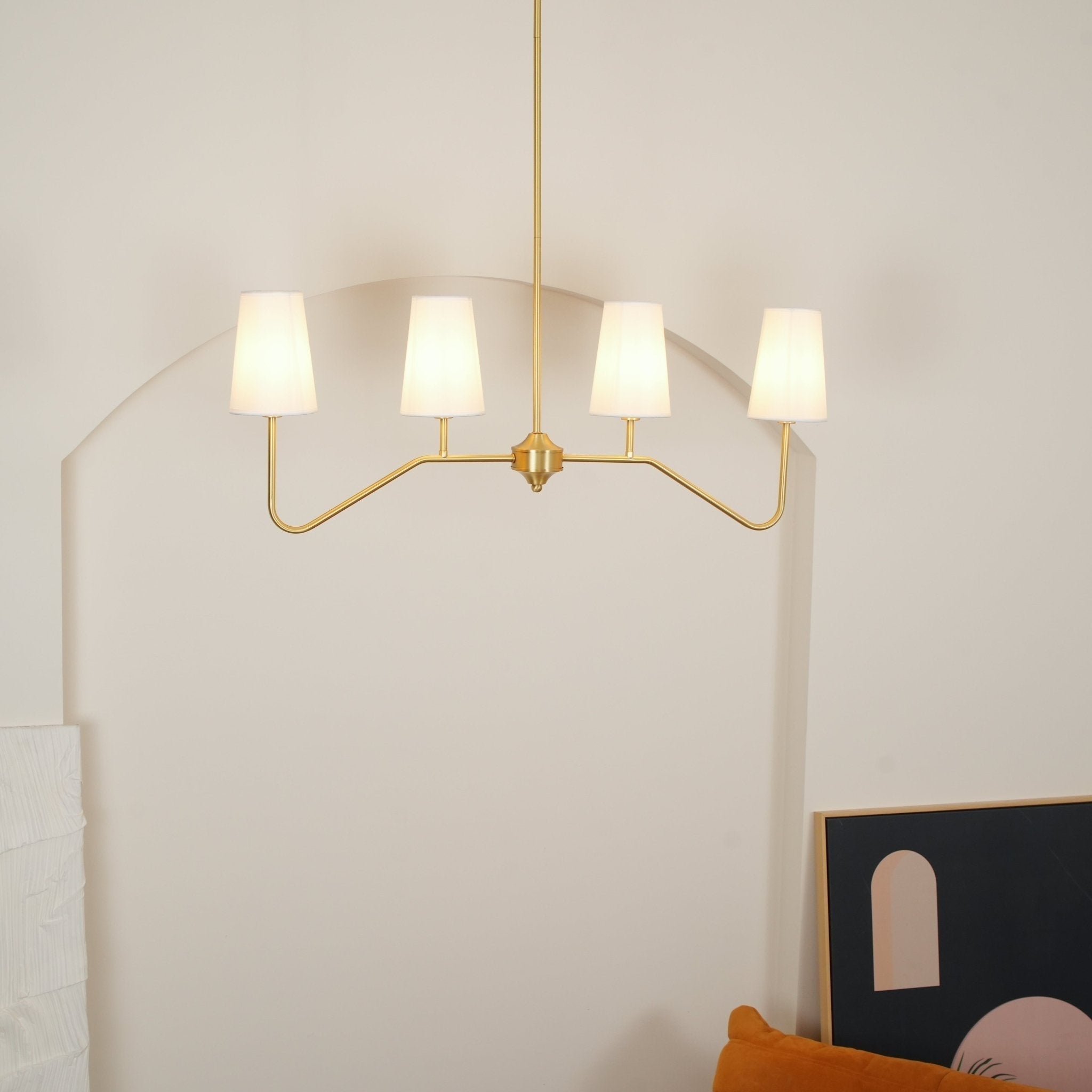Lustra Chandelier Brass Curved Beige Linear