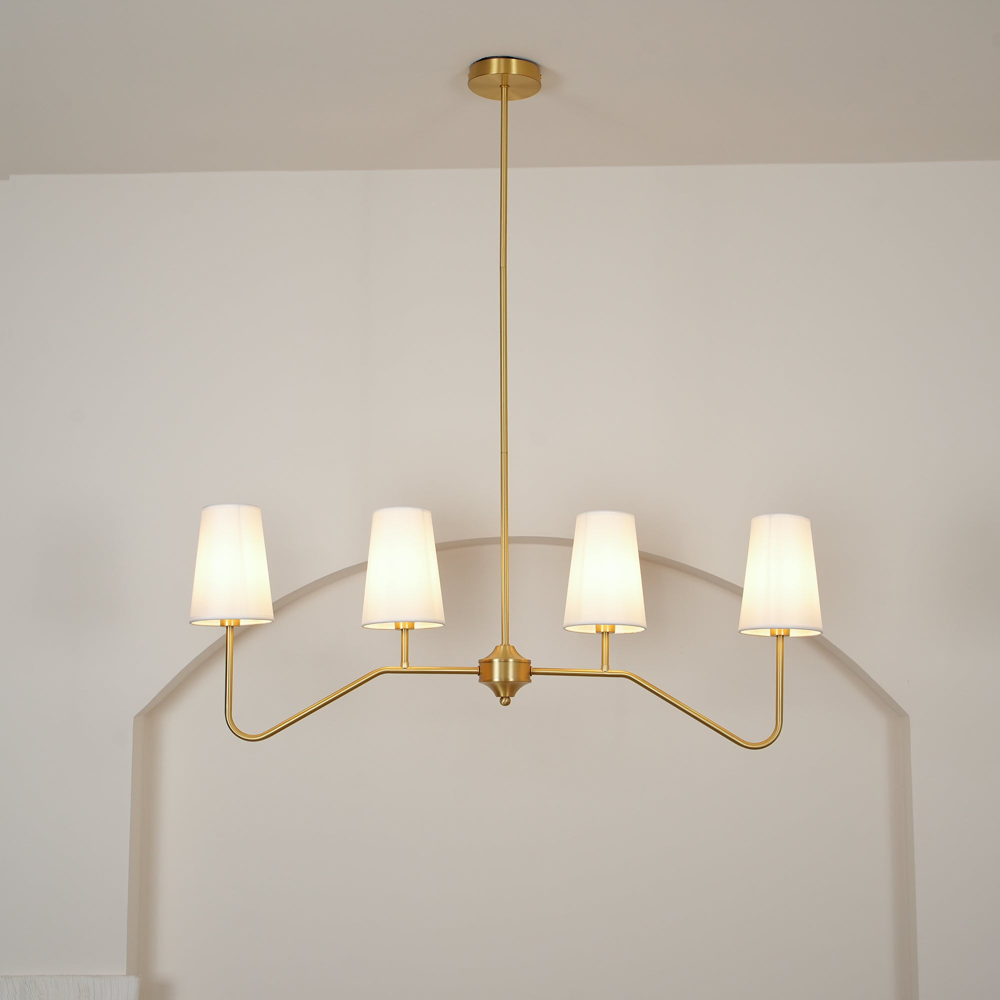 Lustra Chandelier Brass Curved Beige Linear