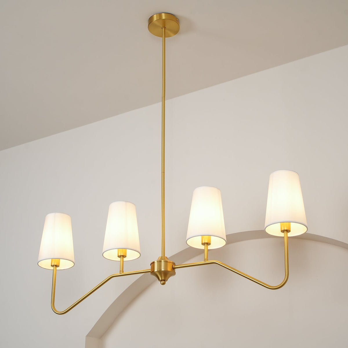 Lustra Chandelier Brass Curved Beige Linear