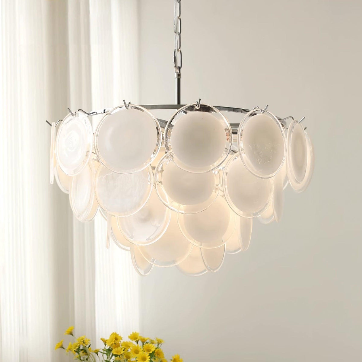 Esona Cascading Frosted Glass Discs Chandelier