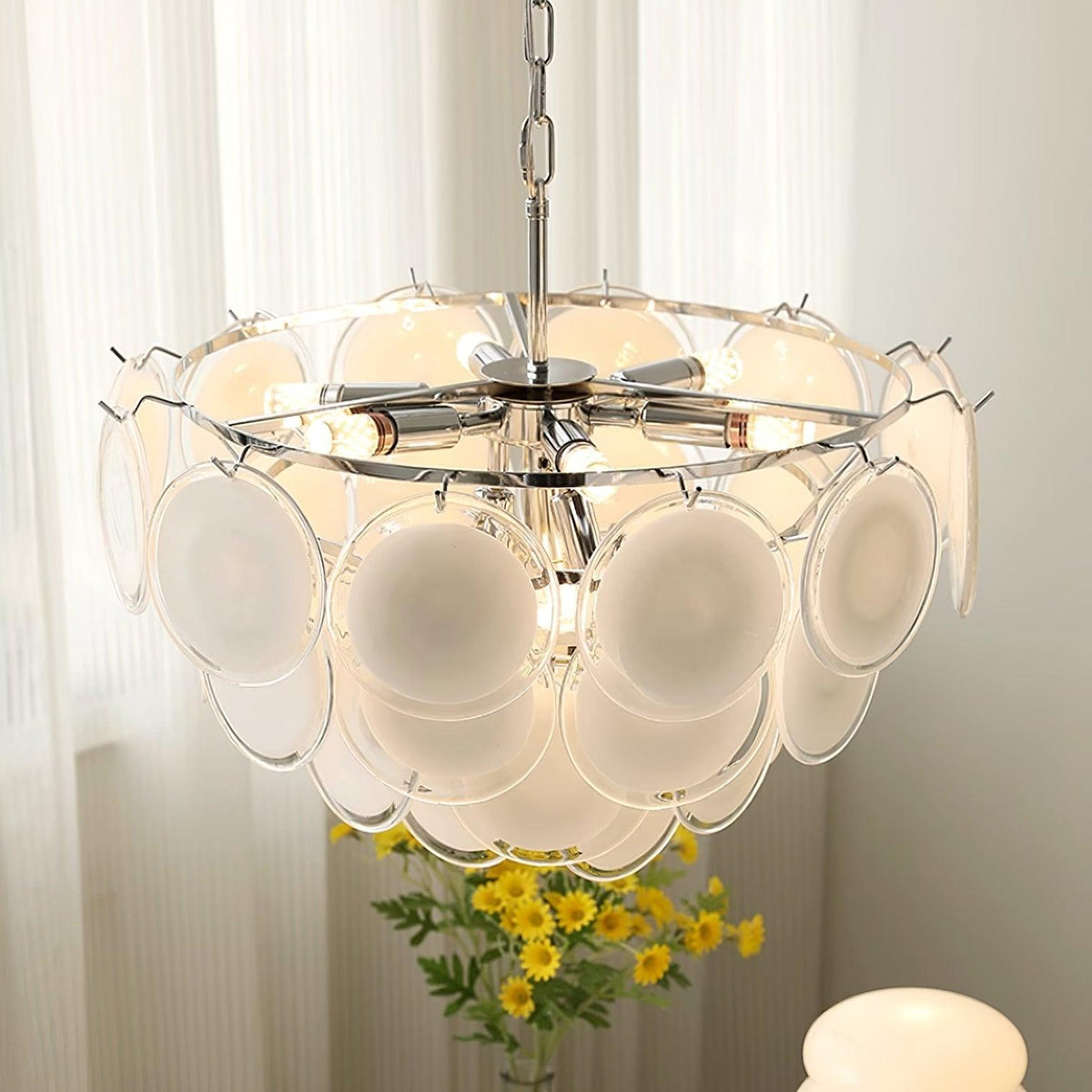 Esona Cascading Frosted Glass Discs Chandelier