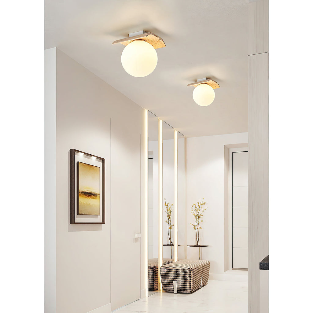 Bianca Globe Modern Minimalist Travertine Glass Ceiling Lamp