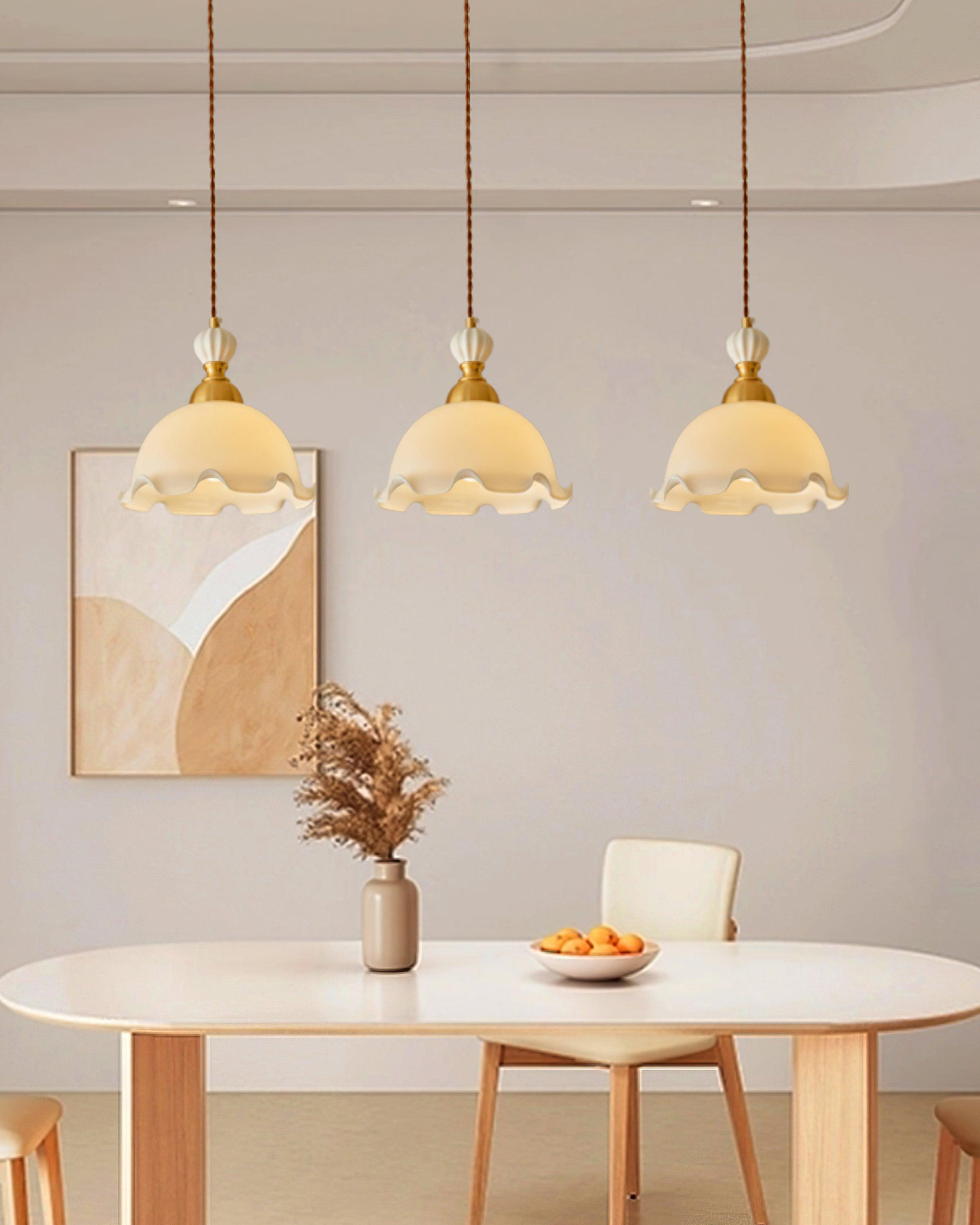 Pendant Lamp Wavy Edge Glass Shade Soft Glow Vintage Romantic