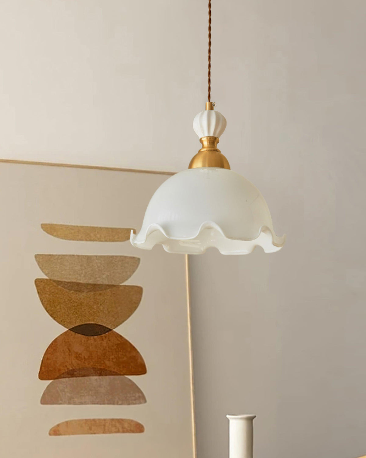 Pendant Lamp Wavy Edge Glass Shade Soft Glow Vintage Romantic