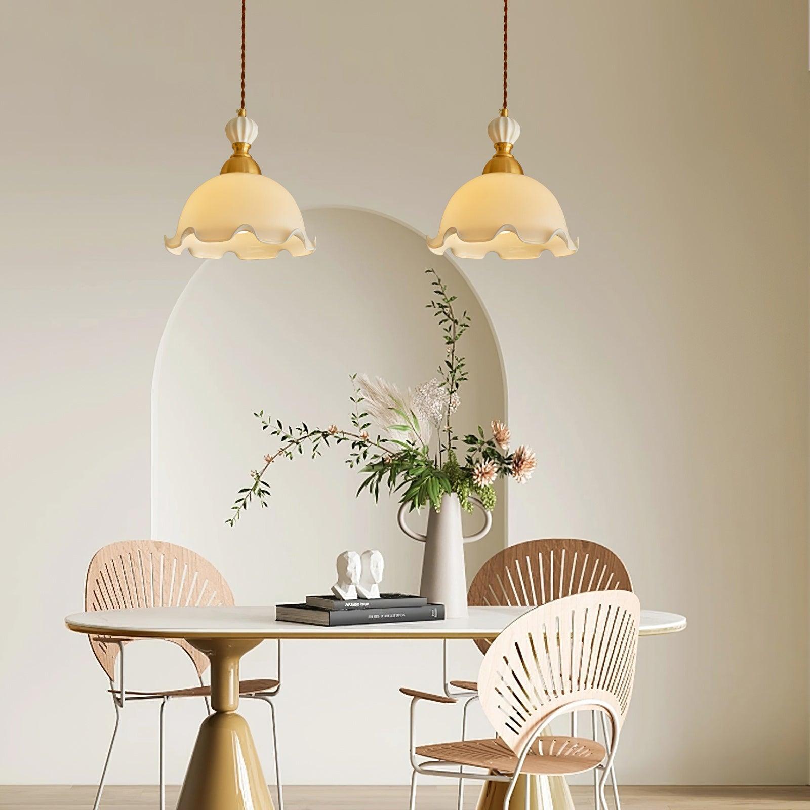 Pendant Lamp Wavy Edge Glass Shade Soft Glow Vintage Romantic