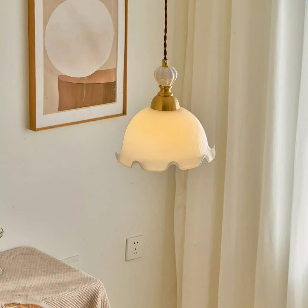 Pendant Lamp Wavy Edge Glass Shade Soft Glow Vintage Romantic