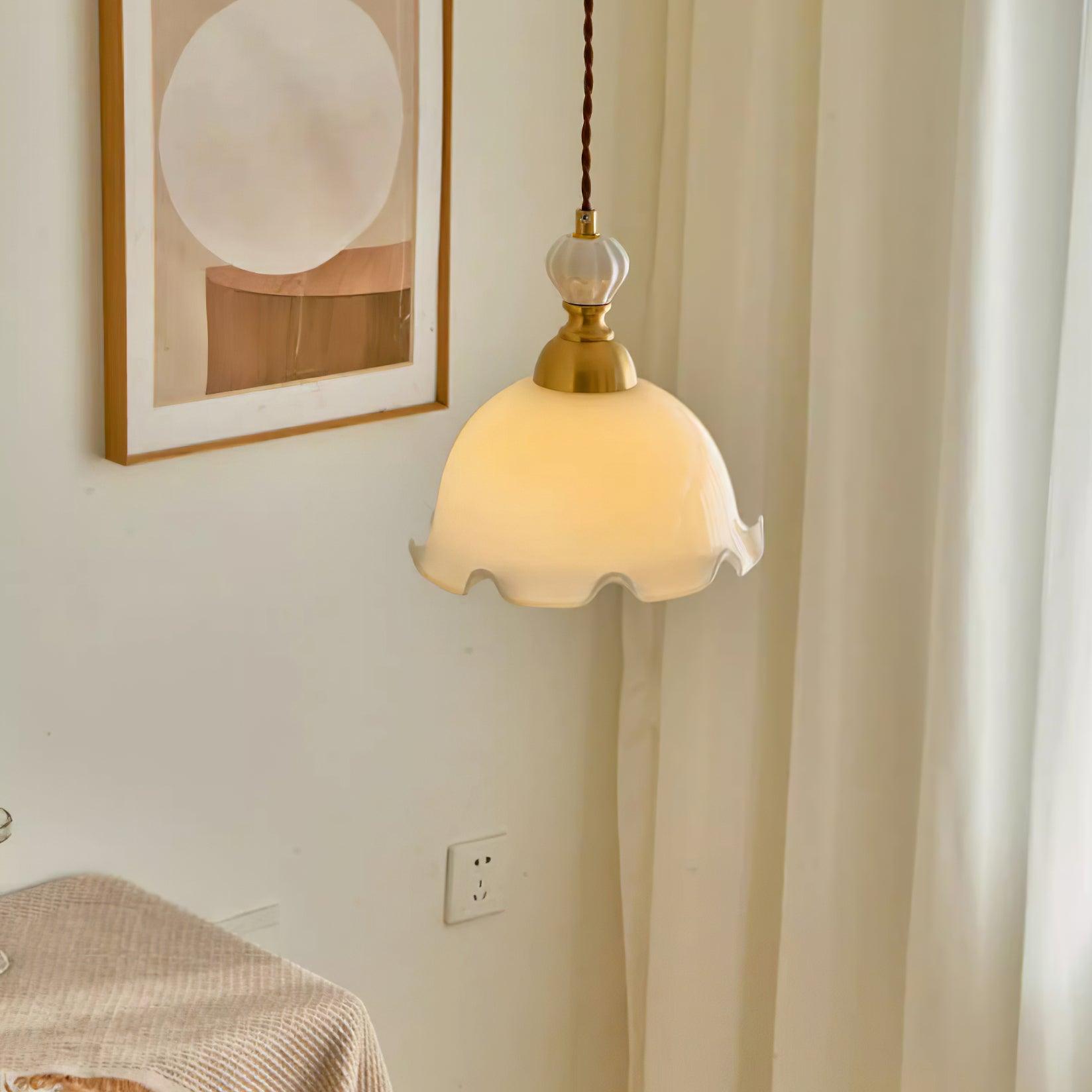 Pendant Lamp Wavy Edge Glass Shade Soft Glow Vintage Romantic