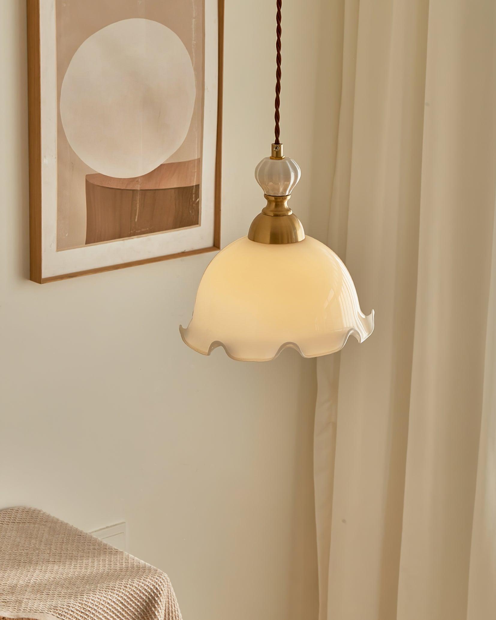Pendant Lamp Wavy Edge Glass Shade Soft Glow Vintage Romantic