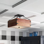 Vintage Industrial  Wooden  Semi-Flush Ceiling Lamp
