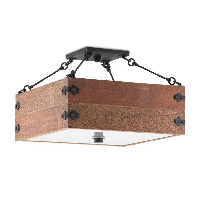 Vintage Industrial  Wooden  Semi-Flush Ceiling Lamp